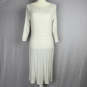 Ralph Lauren Light Academia Fishermancore Fit & Flare Knit White Dress Size M